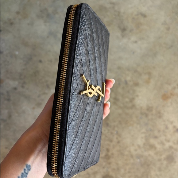 Yves Saint Laurent Black Textured Wallet with Gold Logo - Picture 3 of 4